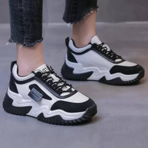 کتونی لژدار زنانه سفید مشکی فشن Women’s White Black Platform Fashion Sneakers
