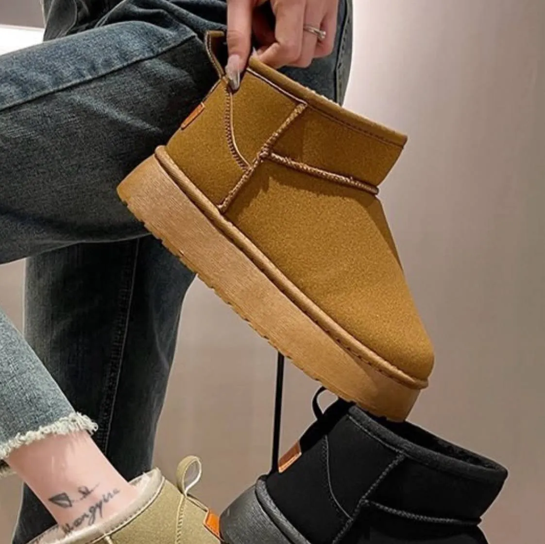 آگ ساقدار خزدار شتری Camel Fur Lined Mid Calf Winter Boots آگ ساقدار خزدار شتری Camel Fur Lined Mid Calf Winter Boots - تصویر 4