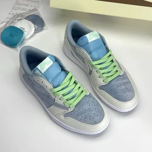 کفش نایک ایر جردن وان لو تراویس اسکات آبی سفید سوئد Nike Air Jordan 1 Low Travis Scott Blue White Sweden - تصویر 2
