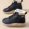 نیم بوت خزدار ضد آب مشکی کرم Waterproof Fur Lined Black Beige Boots - تصویر 4