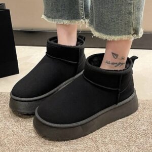 آگ ساقدار خزدار مشکی Black Fur Lined Mid Calf Winter Boots آگ ساقدار خزدار مشکی Black Fur Lined Mid Calf Winter Boots