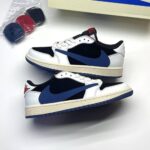 کفش نایک ایر جردن وان لو تراویس اسکات کرم سورمه‌ای  Nike Air Jordan 1 Low Travis Scott Cream Navy
