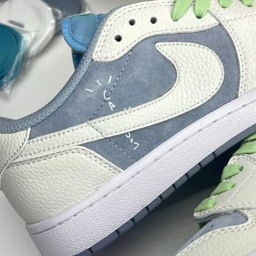 کفش نایک ایر جردن وان لو تراویس اسکات آبی سفید سوئد Nike Air Jordan 1 Low Travis Scott Blue White Sweden - تصویر 3