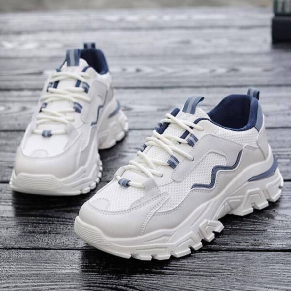 کتونی اسپرت لژدار زنانه طبی موج سفید آبی Women’s Platform Orthopedic Wave White Blue Sneakers