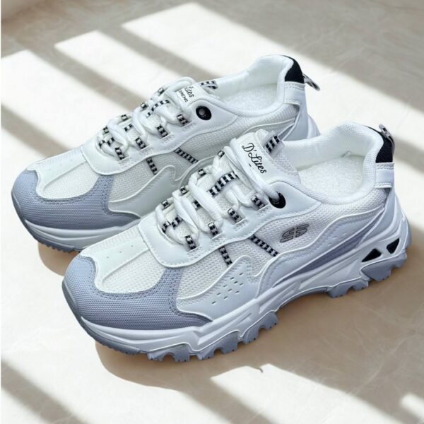 کتونی اسکیچرز لژدار سفید طوسی Skechers Platform White Gray Sneakers کتونی اسکیچرز لژدار سفید طوسی Skechers Platform White Gray Sneakers