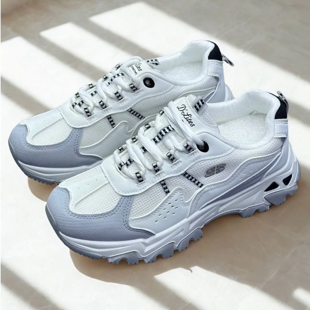 کتونی اسکیچرز لژدار سفید طوسی Skechers Platform White Gray Sneakers - تصویر 2