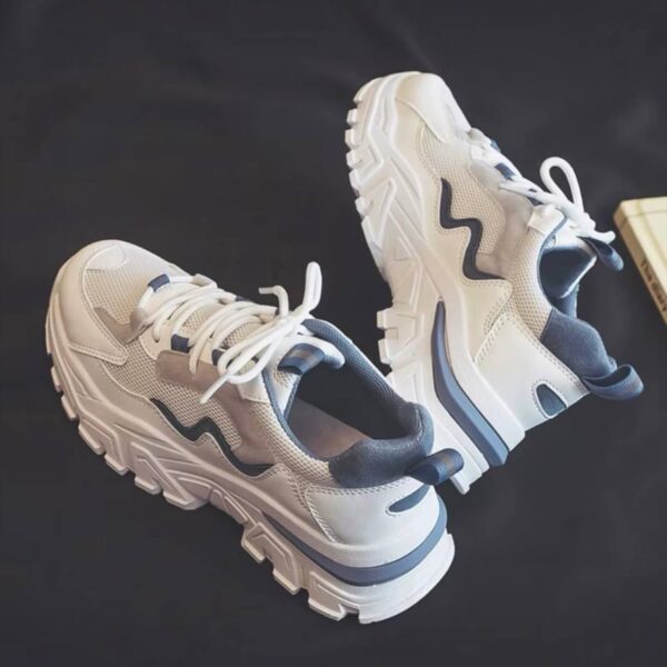 کتونی اسپرت لژدار زنانه طبی موج سفید آبی Women’s Platform Orthopedic Wave White Blue Sneakers