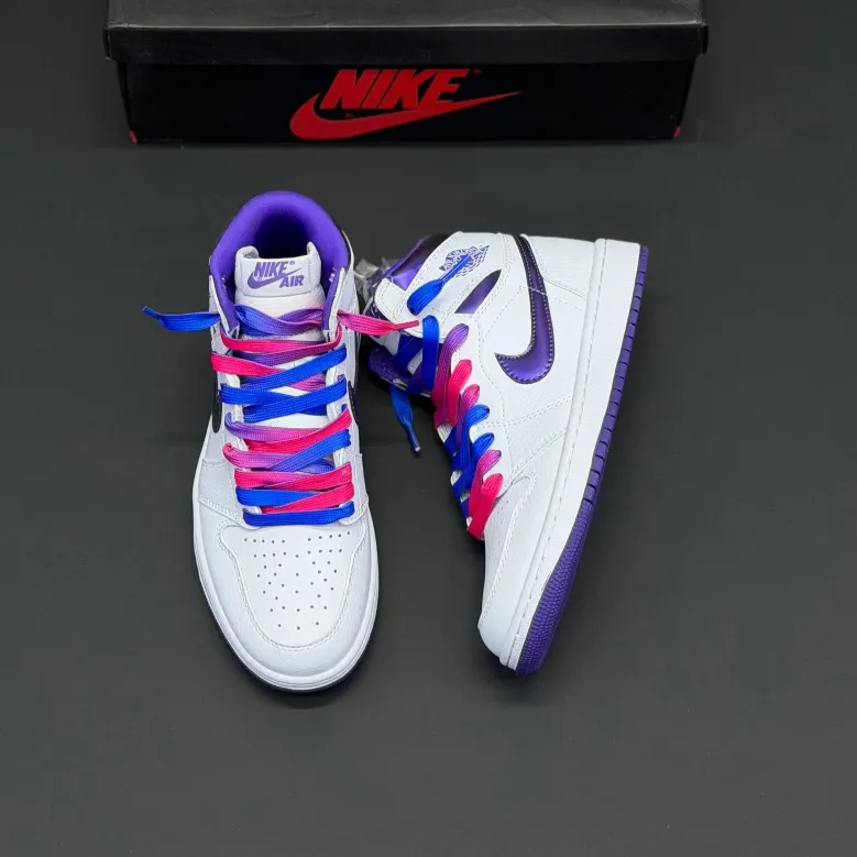 کفش نایک ایر جردن وان ساقدار سفید بنفش خاص Nike Air Jordan 1 High White Purple - تصویر 2
