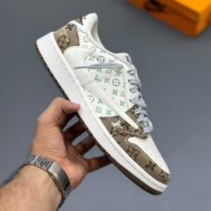 جردن وان لویی ویتون Air Jordan 1 Low Travis Scott Louis Vuitton Monogram Brown جردن وان لویی ویتون Air Jordan 1 Low Travis Scott Louis Vuitton Monogram Brown