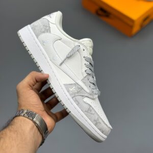 جردن وان لویی ویتون Air Jordan 1 Low Travis Scott Louis Vuitton Grey White Monogram جردن وان لویی ویتون Air Jordan 1 Low Travis Scott Louis Vuitton Grey White Monogram