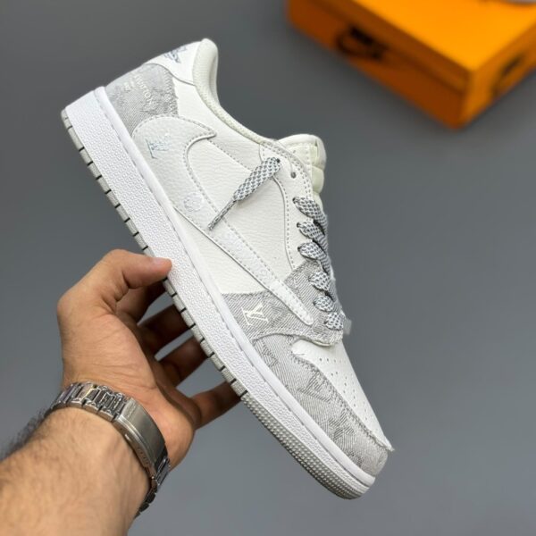 جردن وان لویی ویتون Air Jordan 1 Low Travis Scott Louis Vuitton Grey White Monogram جردن وان لویی ویتون Air Jordan 1 Low Travis Scott Louis Vuitton Grey White Monogram