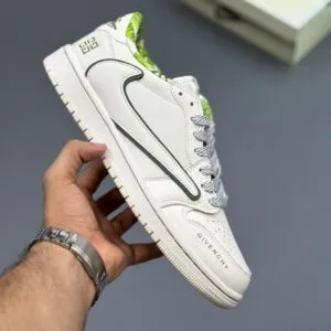 جردن ۱ لو تراویس اسکات ژیوانشی سفید سبز Travis Scott x Givenchy Air Jordan 1 Low White / Green جردن ۱ لو تراویس اسکات ژیوانشی سفید سبز Travis Scott x Givenchy Air Jordan 1 Low White / Green