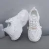 کتونی اسپرت لژدار طبی زنانه مافیایی تمام سفید Women’s Mafia Style White Sneakers - تصویر 2