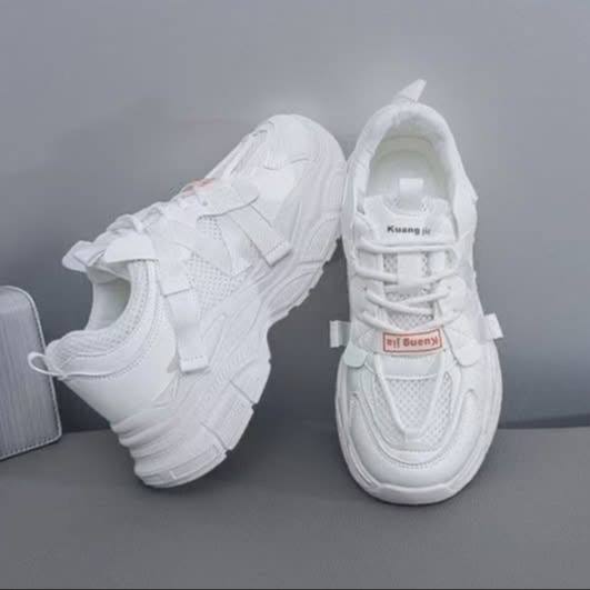 کتونی اسپرت لژدار طبی زنانه مافیایی تمام سفید Women’s Mafia Style White Sneakers