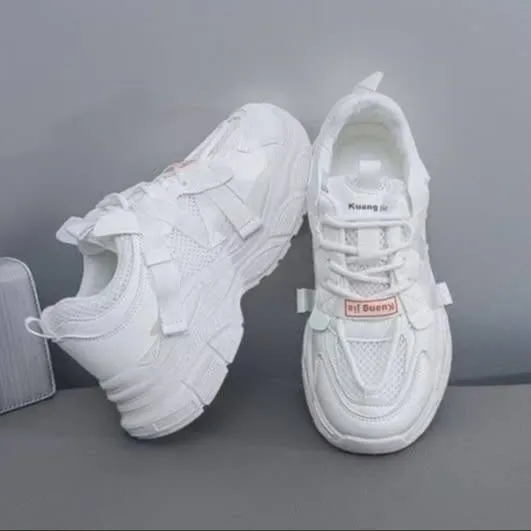 کتونی اسپرت لژدار طبی زنانه مافیایی تمام سفید Women’s Mafia Style White Sneakers - تصویر 2