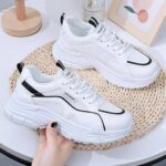 کتونی اسپرت لژدار طبی مدل چونه فانتزی سفید مشکی Women’s Chunky Platform Orthopedic White Black Fashion Sneakers