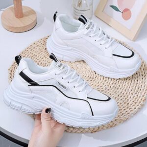 کتونی اسپرت لژدار طبی مدل چونه فانتزی سفید مشکی Women’s Chunky Platform Orthopedic White Black Fashion Sneakers
