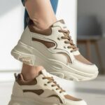 کتونی اسپرت لژدار طبی مدل پرنده ترند 2026 کرم قهوه‌ای Women’s Bird Style Platform Orthopedic Trend 2026 Cream Brown Sneakers