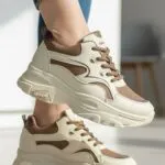 کتونی اسپرت لژدار طبی مدل پرنده ترند 2026 کرم قهوه‌ای Women’s Bird Style Platform Orthopedic Trend 2026 Cream Brown Sneakers
