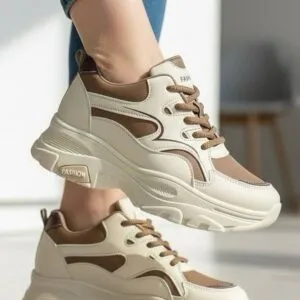کتونی اسپرت لژدار طبی مدل پرنده ترند 2026 کرم قهوه‌ای Women’s Bird Style Platform Orthopedic Trend 2026 Cream Brown Sneakers