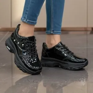 کتونی اسپرت لژدار فول مشکی ورنی Women’s Platform Full Black Patent Sneakers کتونی اسپرت لژدار فول مشکی ورنی Women’s Platform Full Black Patent Sneakers