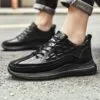 کتونی مردانه جدید با طرح چرم تمساح مشکی Men’s Crocodile Pattern Black Casual Sneakers