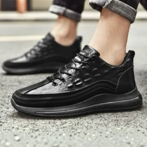 کتونی مردانه جدید با طرح چرم تمساح مشکی Men’s Crocodile Pattern Black Casual Sneakers کتونی مردانه جدید با طرح چرم تمساح مشکی Men’s Crocodile Pattern Black Casual Sneakers
