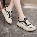 کتونی اسپرت لژدار طبی زنانه فانتزی کرم مشکی Women’s Platform Orthopedic Cream Black Fashion Sneakers