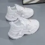 کتونی اسپرت لژدار طبی زنانه مافیایی تمام سفید Women’s Mafia Style White Sneakers