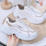 کتونی اسپرت لژدار طبی مدل چونه فانتزی سفید کرم Women’s Chunky Platform Orthopedic White Cream Fashion Sneakers