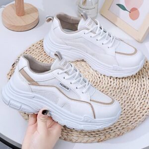 کتونی اسپرت لژدار طبی مدل چونه فانتزی سفید کرم Women’s Chunky Platform Orthopedic White Cream Fashion Sneakers