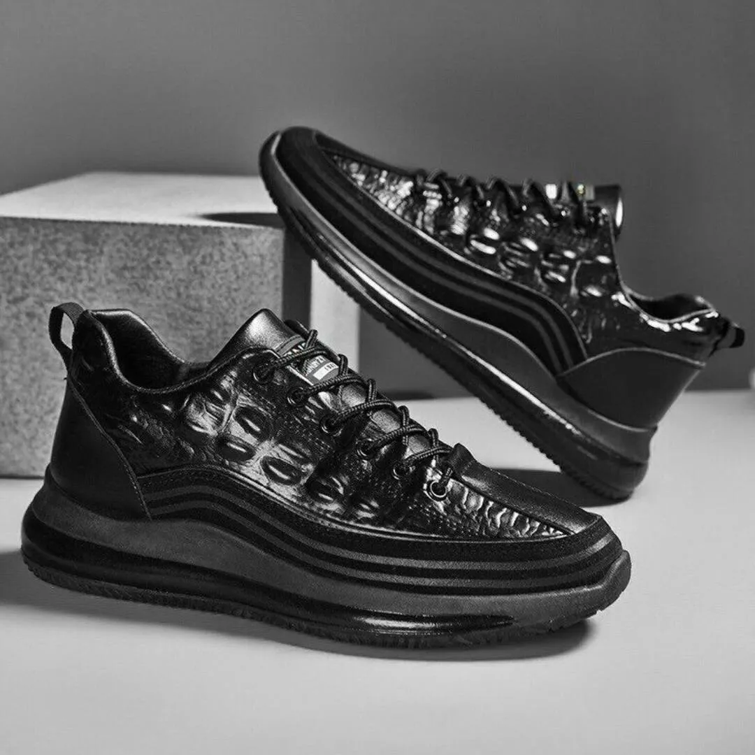 کتونی مردانه جدید با طرح چرم تمساح مشکی Men’s Crocodile Pattern Black Casual Sneakers - تصویر 2