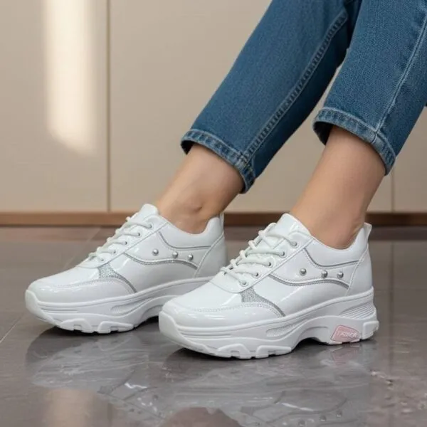 کتونی اسپرت لژدار فانتزی سفید نقرهای ورنی Women’s Platform Fashion White Silver Patent Sneakers کتونی اسپرت لژدار فانتزی سفید نقرهای ورنی Women’s Platform Fashion White Silver Patent Sneakers