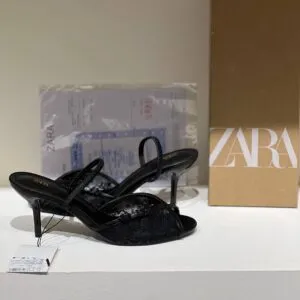 صندل پاشنه‌دار زنانه زارا مشکی گیپوری