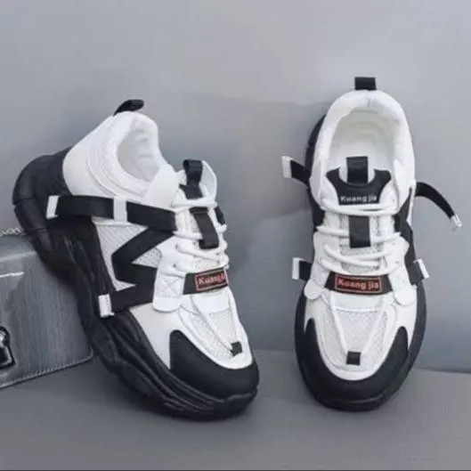 کتونی اسپرت لژدار طبی زنانه مافیایی مشکی سفید Women’s Mafia Style Black White - تصویر 4