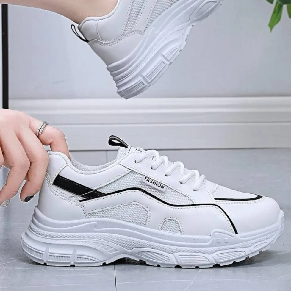 کتونی اسپرت لژدار طبی مدل چونه فانتزی سفید مشکی Women’s Chunky Platform Orthopedic White Black Fashion Sneakers - تصویر 3