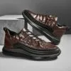 کتونی مردانه اسپرت طرح چرم تمساح قهوهای مشکی Men’s Crocodile Pattern Leather Sport Sneakers Brown Black کتونی مردانه اسپرت طرح چرم تمساح قهوهای مشکی Men’s Crocodile Pattern Leather Sport Sneakers Brown Black - تصویر 2