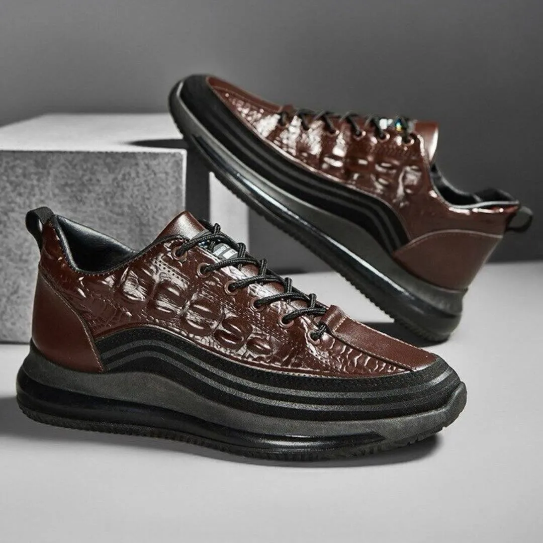کتونی مردانه اسپرت طرح چرم تمساح قهوهای مشکی Men’s Crocodile Pattern Leather Sport Sneakers Brown Black کتونی مردانه اسپرت طرح چرم تمساح قهوهای مشکی Men’s Crocodile Pattern Leather Sport Sneakers Brown Black - تصویر 2