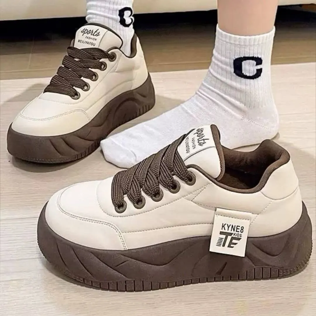 کتونی لژدار اسپرت زنانه مدل لاو کرم قهوهای Women’s Love Platform Sneakers Cream Brown کتونی لژدار اسپرت زنانه مدل لاو کرم قهوهای Women’s Love Platform Sneakers Cream Brown - تصویر 2