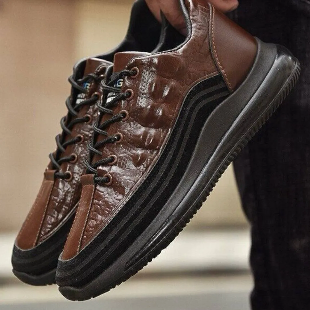 کتونی مردانه اسپرت طرح چرم تمساح قهوهای مشکی Men’s Crocodile Pattern Leather Sport Sneakers Brown Black کتونی مردانه اسپرت طرح چرم تمساح قهوهای مشکی Men’s Crocodile Pattern Leather Sport Sneakers Brown Black - تصویر 3