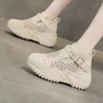 کتونی لژ مخفی لژدار زنانه رویه تنفسی کرم Women’s Hidden Platform Breathable Cream Sneakers