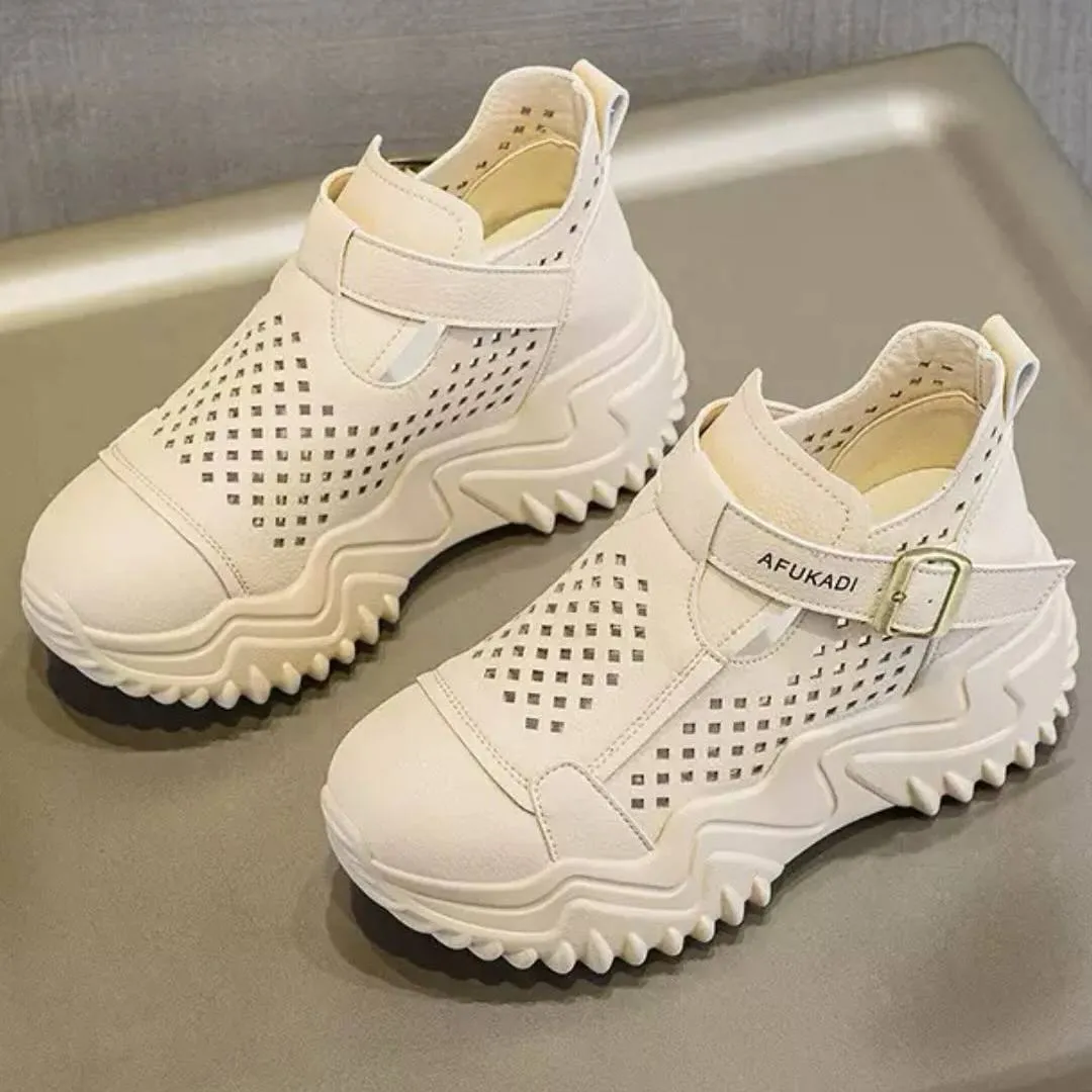 کتونی لژ مخفی لژدار زنانه رویه تنفسی کرم Women’s Hidden Platform Breathable Cream Sneakers کتونی لژ مخفی لژدار زنانه رویه تنفسی کرم Women’s Hidden Platform Breathable Cream Sneakers - تصویر 2