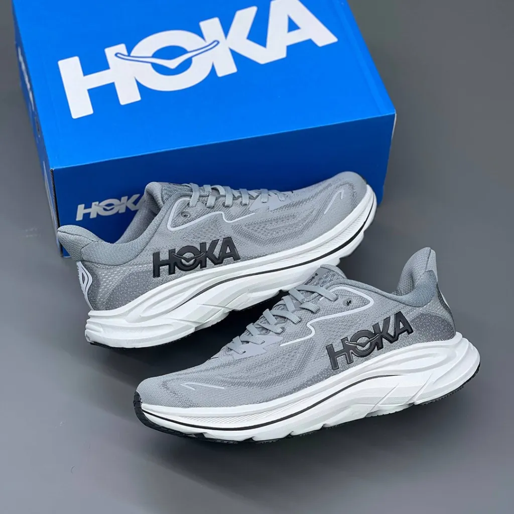 کفش هوکا کلیفتون 10 طوسی سفید مشکی Hoka Clifton 10