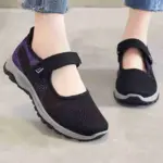 صندل اسپرت زنانه طبی چسبی مشکی بنفش