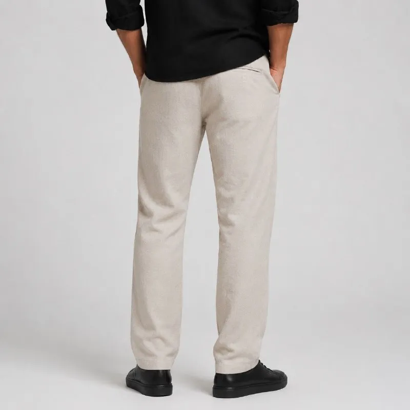شلوار لینین نخی اورجینال مردانه رنگ کرمی برند pull&bear سفارش اسپانیایی مدل راسته کد 2039