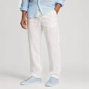 شلوار لینین نخی اورجینال مردانه رنگ سفید برند pull&bear سفارش اسپانیایی مدل راسته کد 2040