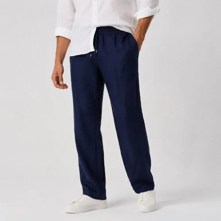 شلوار لینین نخی اورجینال مردانه رنگ سرمه ای برند pull&bear سفارش اسپانیایی مدل راسته کد 2042 شلوار لینین نخی اورجینال مردانه رنگ سرمه ای برند pull&bear سفارش اسپانیایی مدل راسته کد 2042