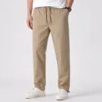 شلوار کتان کنف pull&bear اورجینال نسکا‌فه‌ای کمر کش کد 2053 نسکافه ای
