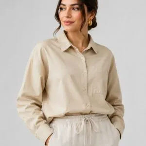 شومیز کتان نخی باکیفیت و بسیار خنک از برند Bershka اسپانیایی کرمی کد 2106