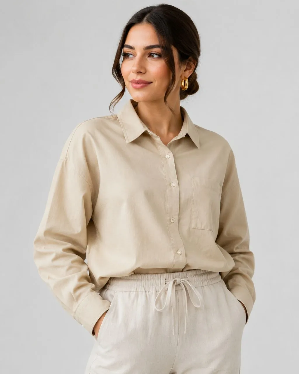 شومیز کتان نخی باکیفیت و بسیار خنک از برند Bershka اسپانیایی کرمی کد 2106 شومیز کتان نخی باکیفیت و بسیار خنک از برند Bershka اسپانیایی کرمی کد 2106